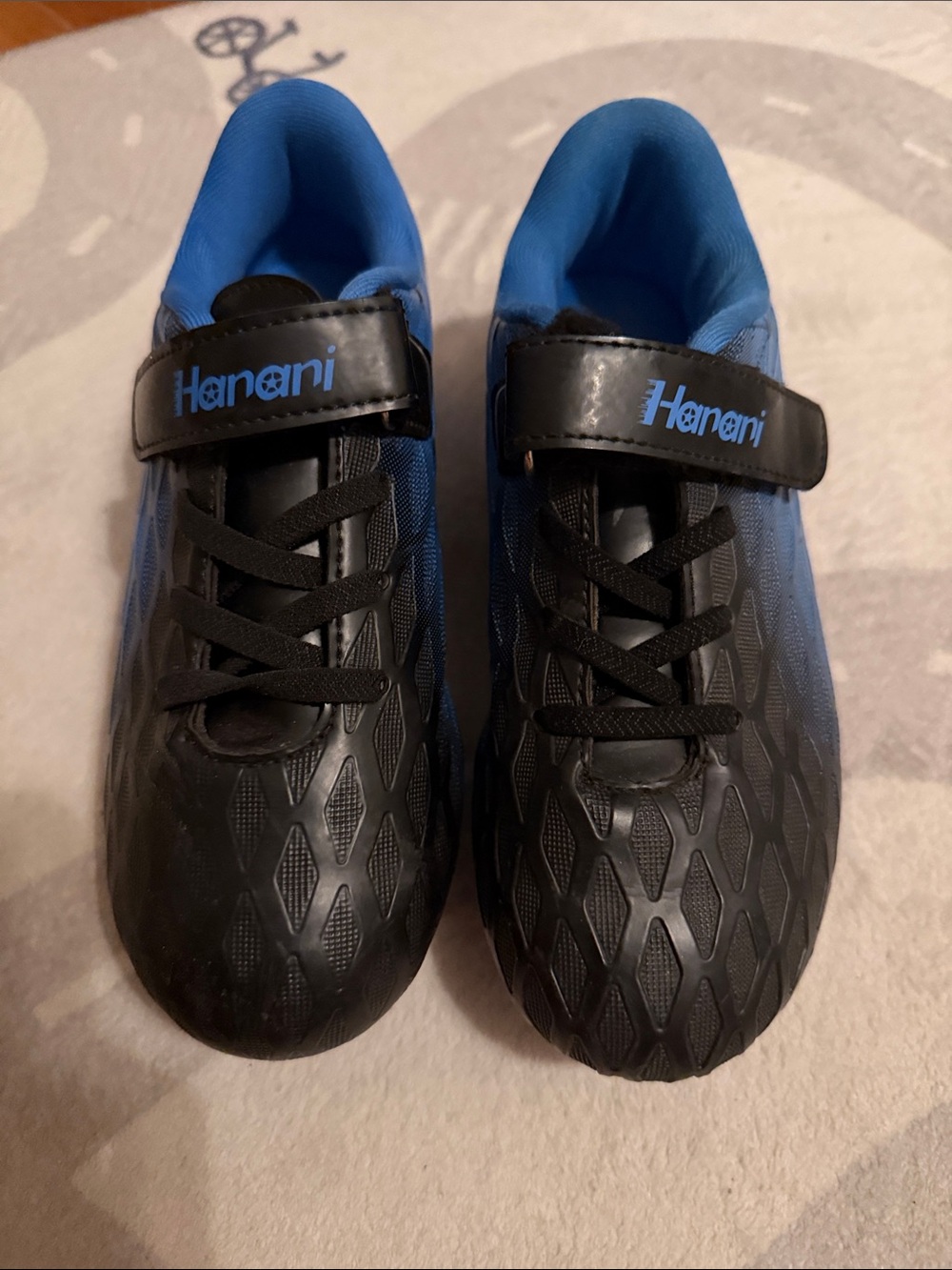 Haani Kids Black and Blue cleats with Hook-and-Loop Strap